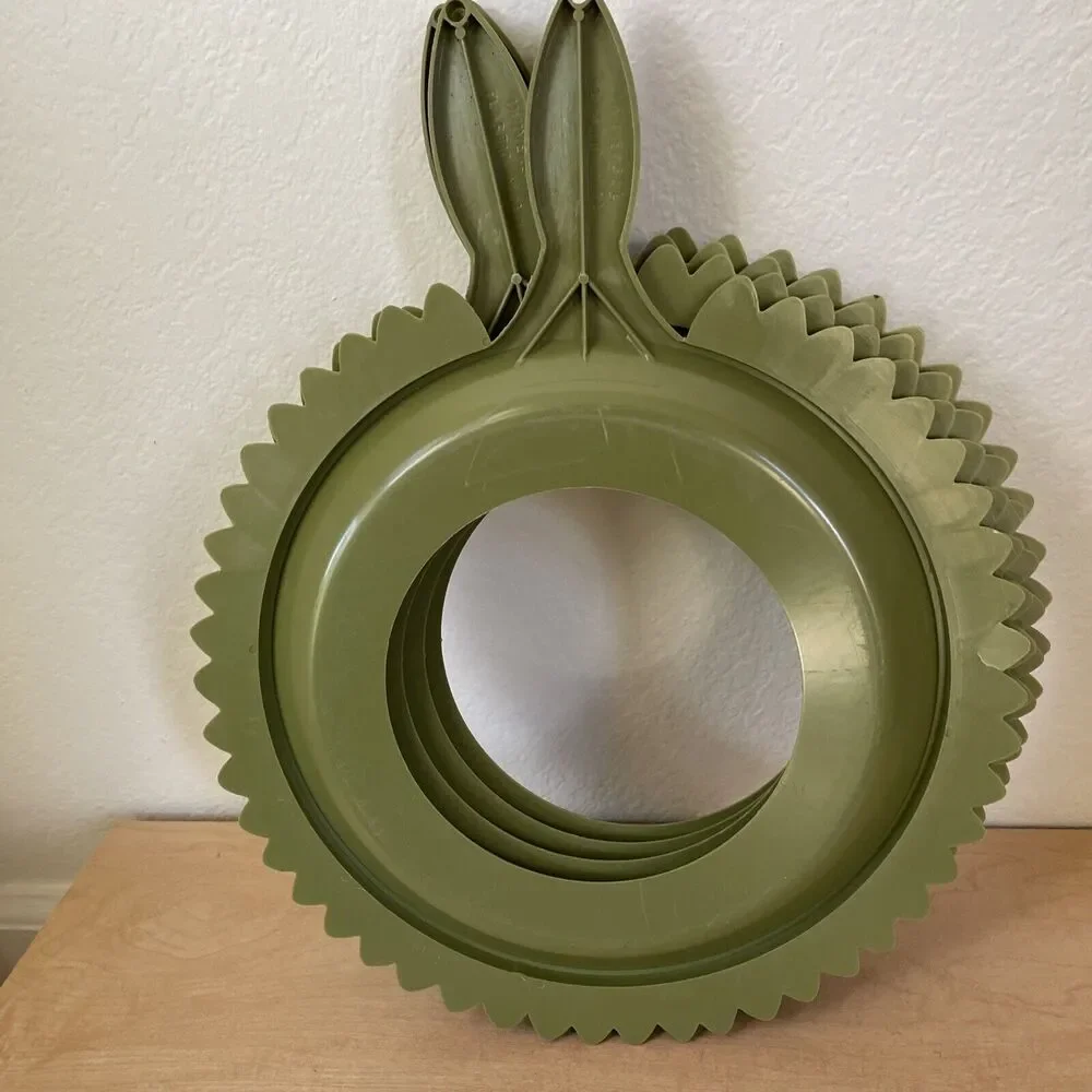 4 Vintage‎ SERVA-PLATE Plastic Paper Plate Holders GREEN Flower Picnic Camping